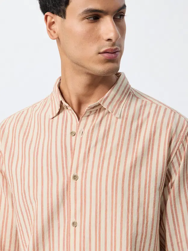 Cotton Linen Stripes  Apricot