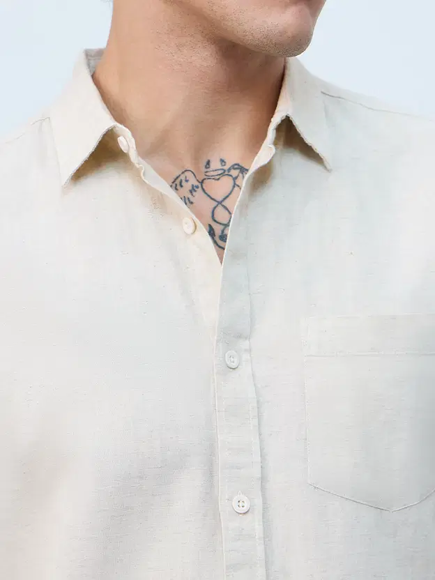 Cotton Linen Shirt  Ecru