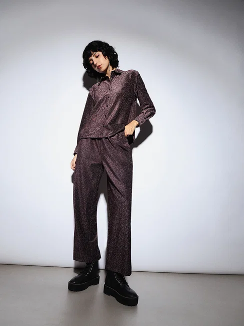 Burgundy Shimmer Co-ord Set Pants