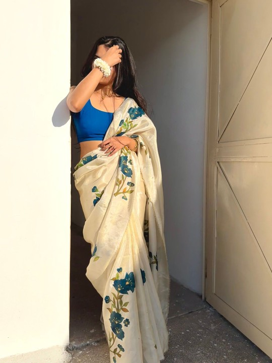 Gold Tissue Hand-Painted Saree