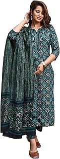 Green Printed Straight Kurta Suit Set with Dupatta