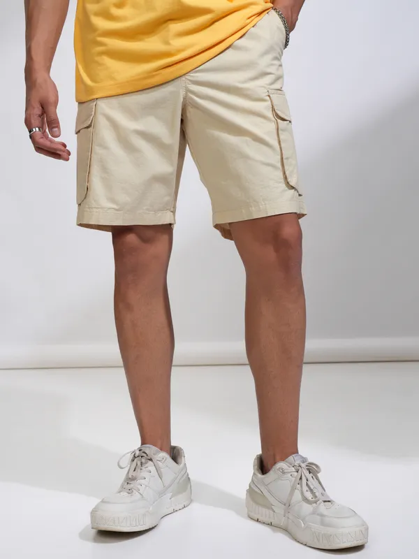 Men Beige Regular Fit Cargo Shorts