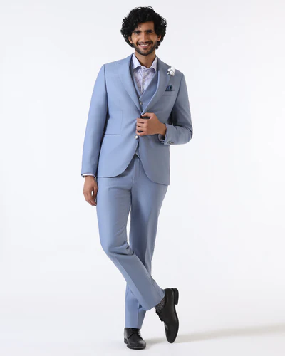 Light Blue Three Piece Solid Suit