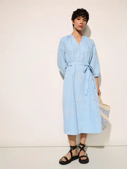 Light Blue Cotton Midi Dress