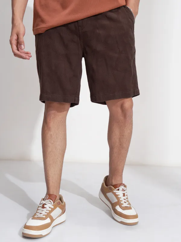 Men Coffee Brown Cotton Shorts