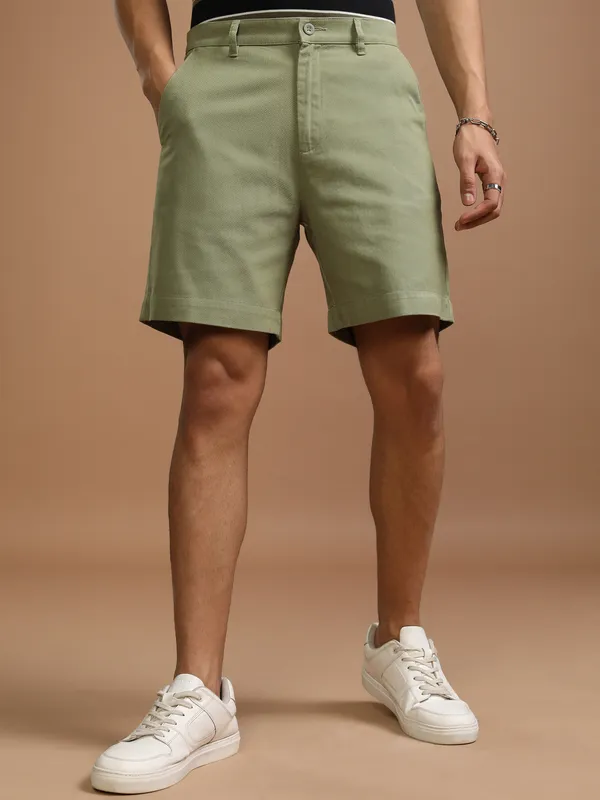 Men Olive Relaxed Fit Chino Shorts