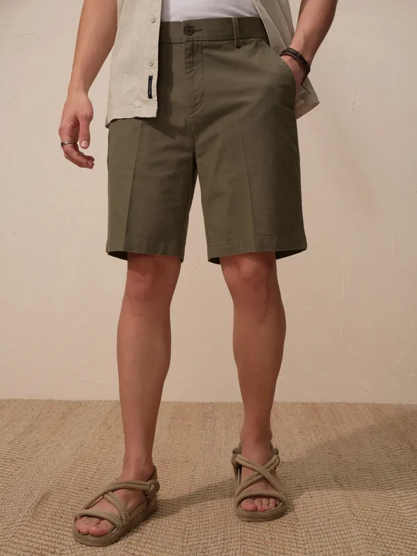 Men Olive Relaxed Fit Shorts