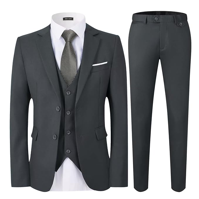 Mens 3-Piece Slim Fit Suit Set-2-Button Blazer,Ve