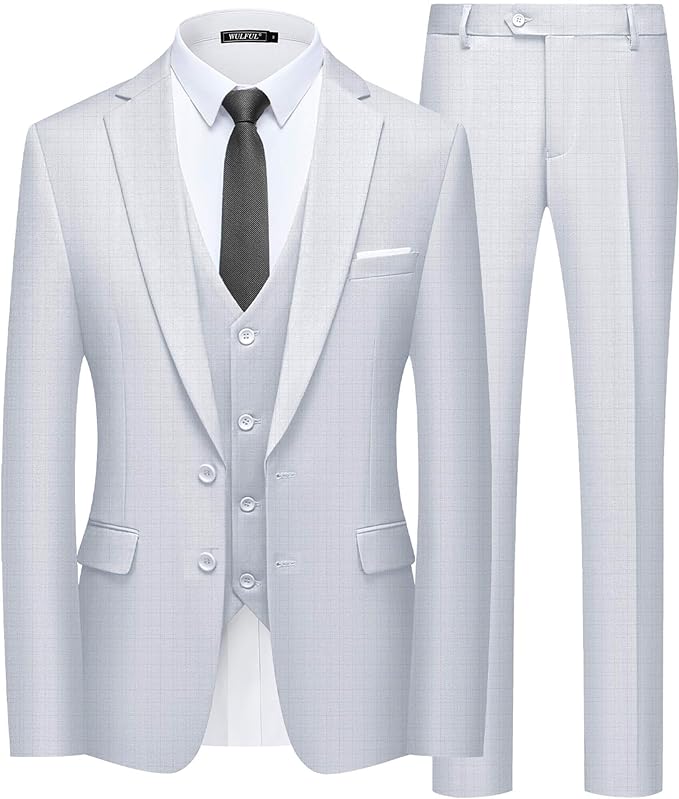 Mens 3 Piece Slim Fit Suit Set Two Button Blazer 