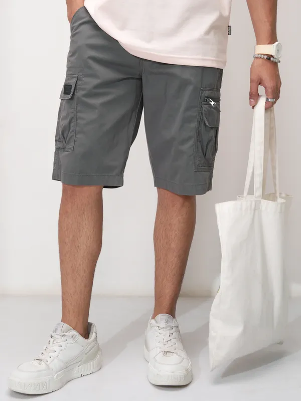 Men Grey Regular Fit Cargo Shorts