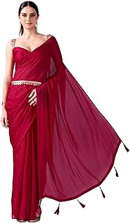 Pale Gold Color Organza Saree With Floral Prints A