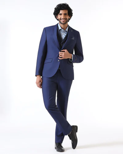 Navy Three Piece Textured Suit
