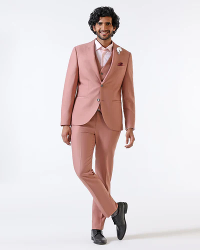 Pink Three Piece Solid Suit
