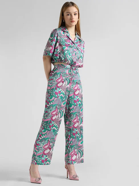 Pink High Rise Abstract Print Pants