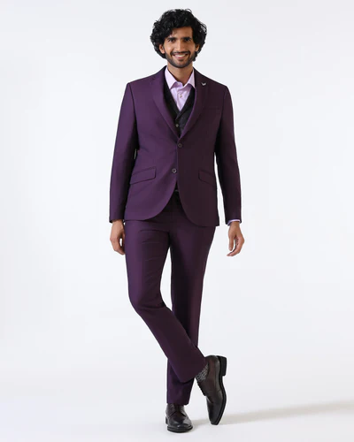 Purple Three Piece Textured Suit
