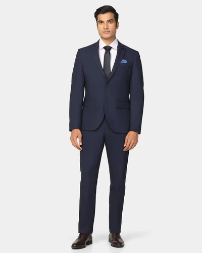Two Piece Navy Textured Formal Suit 