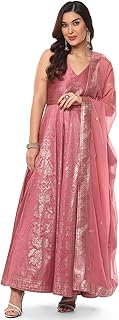 W Pink Floral Printed Glitter Womens Kurta and Pa