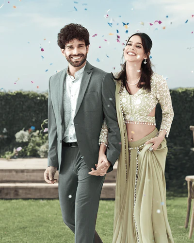 Two Piece Olive Solid Formal Suit 