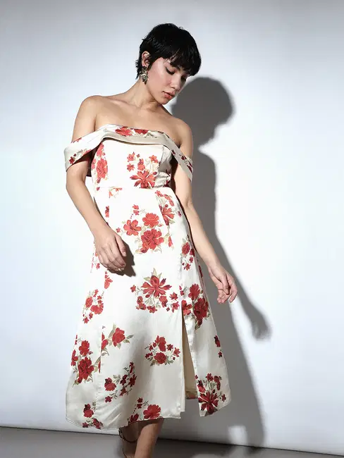 White Floral Off-Shoulder Dress