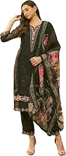 Women Black Solid Printed Georgette Kurta with Pan