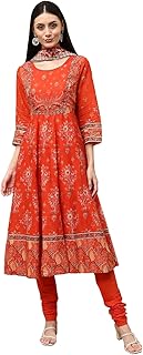Women Cotton Anarkali Printed Suit Set Deluxe