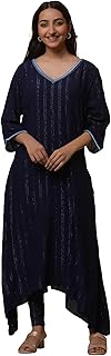 Women Cotton Blend Gathered Kurta Palazzo Suit Set