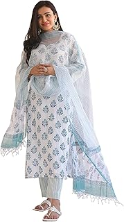 Women Cotton Block Printed Kurta Pant With Dupatta
