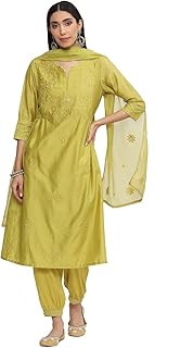 Women Cotton Blend Kurta Pant With Dupatta Set