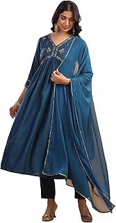 Women Poly Cotton Straight Embroidered Kurta