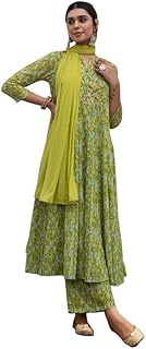 Women Muslin Embroidered V-Neck Lace Detail Panell