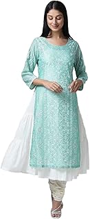 Women Viscose Embroidered Neckline Straight Kurta 