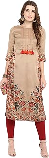 Womens Beige Poly Silk Floral Print Straight Kurt