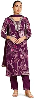 Womens Blue Lurex Chiffon Floral Gathered Kurta S