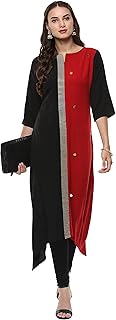 Womens Black and Red Crepe Asymmetric Kurta