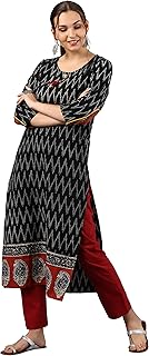 Womens Black Pure Cotton Straight Kurta