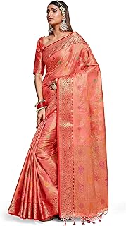 Womens Banarasi Silk Woven Border Saree with Unst