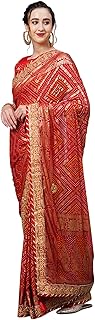 Womens Checkered Printed Art Silk Saree with Unst