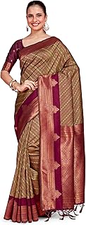 Womens Chiffon Ethnic Motif Embellished Saree Wit