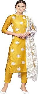 Womens Chiffon Chikankari Straight Kurti & Stole 