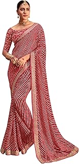 Womens Chickoo colored crunchy saree with mirror 