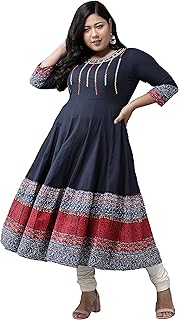 Womens Cotton Blend Relaxed Fit Anarkali Kurta