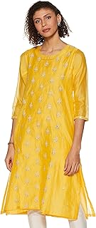 Womens Cotton Chikan Front Panel Kurti