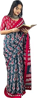 Womens Cotton Linen Floral Printed Saree With Uns