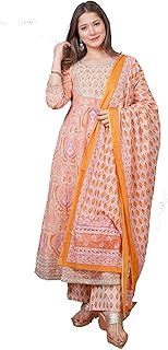 Womens Cotton Printed Anarkali Kurta With Palazzo