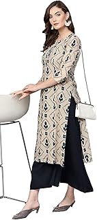 Womens Cotton Sea Green & Pink Floral Printed Kur