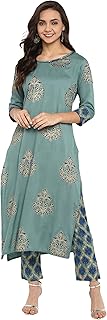 Womens Crepe Foil Print Flared Kurta