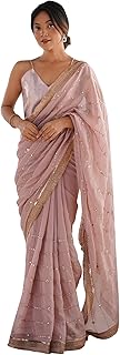 Womens Full Crushed/Pleated Crepe Solid Saree Wit