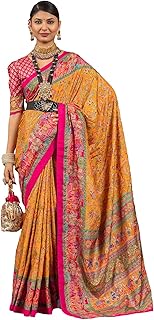 Womens Georgette Ethnic Motif Printed Saree With 