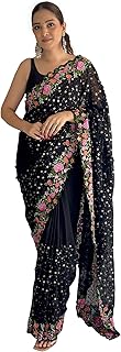 Womens Georgette Bandhani Printed Saree With Unst