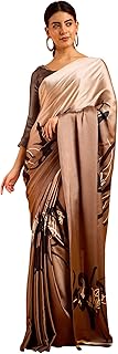 Womens Georgette Striped Printed Saree With Unsti
